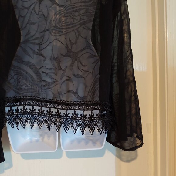 Mona B Smoky Black Sheer Witchy Whimsygoth Grunge Rocker Metal Top Lace L - Picture 14 of 16